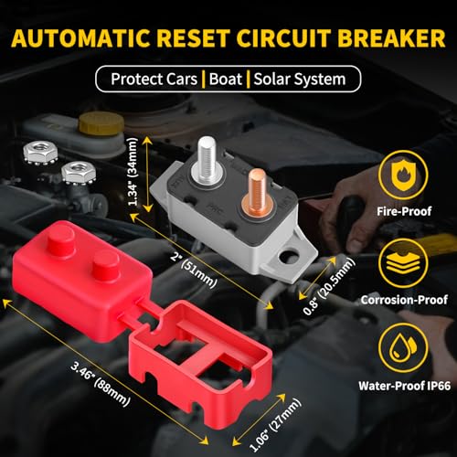 Bolipoeq 50A Automatic Reset Circuit Breaker 12V-24V DC with Red Cover for Automotive Marine Boat RV (Pack of 6)