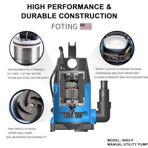FOTING 1HP Sump Pump 4600GPH Submersible Dirty/Clean Water Pump