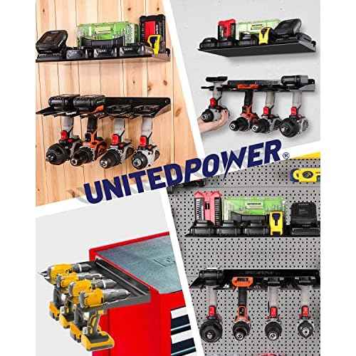 UNITEDPOWER Electric Drill Storage Rack, Holds 4 Drills, Wall Mounted Power Tool Organizer for Battery Powered Hand Tools, Workshop, Shed, Garage, Home (Drill Rack)