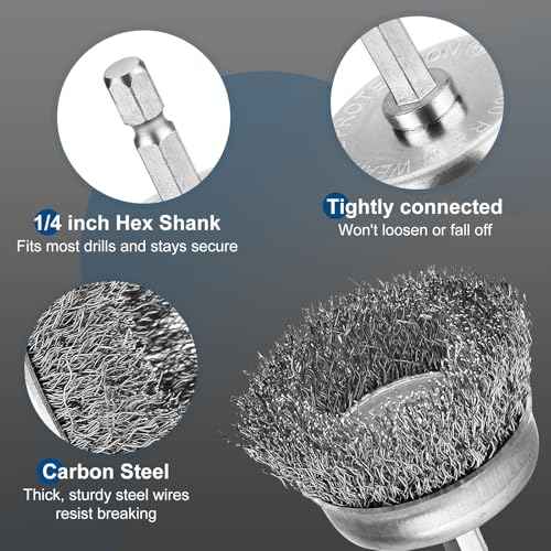 6Pcs Professional Wire Wheel, Carbon Steel Wire Brush for Drill, Drill Cup Brush for Cleaning Rust, Wire Brush Drill Attachments with 1/4 Inch Hex Shank