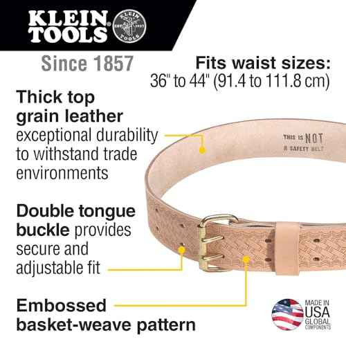 Klein Tools 5415 Tool Belt, Heavy-Duty Leather Work Belt for Contractors, Construction, Carpenters, Electricians, Framers, Ironworkers, Medium
