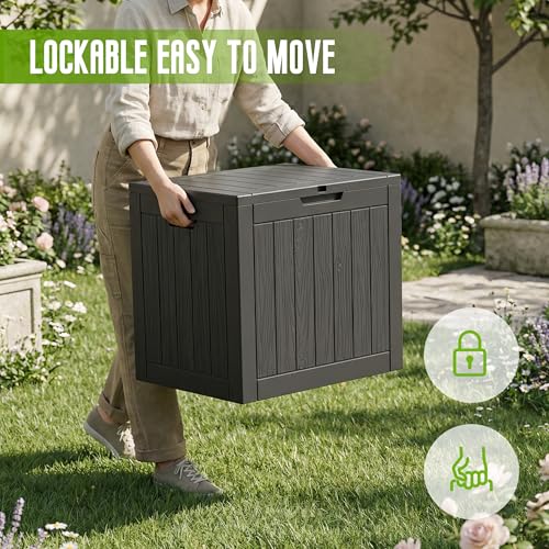 DRATO 35-Gallon Waterproof Outdoor Storage Box Resin Deck Storage Bin Black