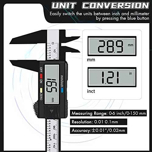 Electronic Digital Calipers, inch and Millimeter Conversion,LCD Screen displays 0-6" Caliper Measuring Tool, Automatic Shutdown, Suitable for DIY/Jewelry Measurement (New150mm Black Plastic)