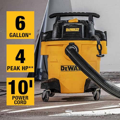 DeWalt 6 Gal 4 HP Wet Dry Shop Vacuum with Blower - Portable Heavy Duty Cleaner
