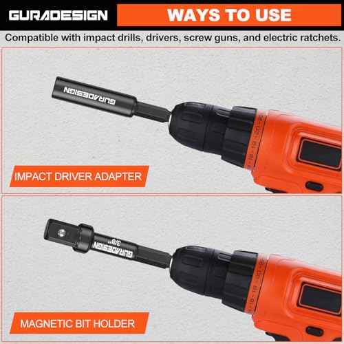 9-Piece Impact Drill Socket Adapter Set and Universal Joints Socket Set 1/4" 3/8" and 1/2" Driver Socket Adapter, Power Drill Bit Extension, Magnetic Screwdriver Bit Holder
