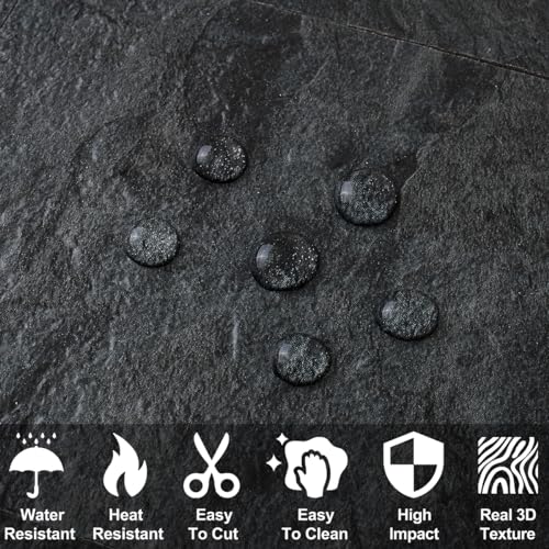 AULIGET Black Slate Peel and Stick Backsplash Tiles - 100 pcs, 3x6 inch, Faux Stone for Kitchen & Bathroom, Variation: Black Slate / 100