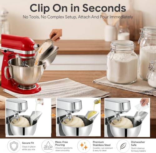 Stainless Steel Pouring Chute for KitchenAid Stand Mixer – Dishwasher Safe