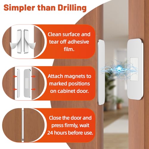 Jiayi Silver 6 Pack Ultra Thin No Drill Magnetic Cabinet Door Catch - Strong Adhesive Stainless Steel Latches for Kitchen & Bathroom