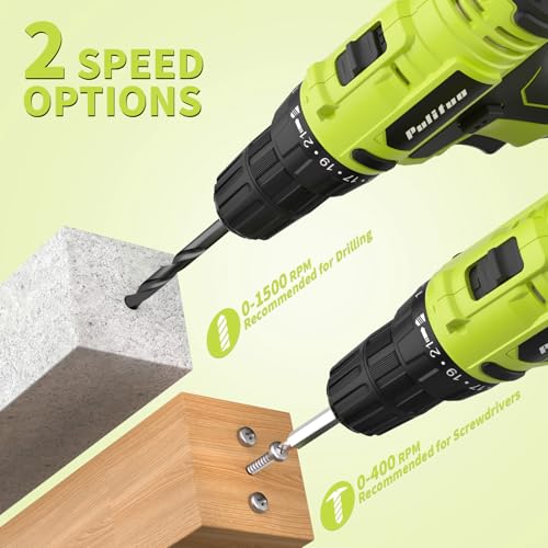 20V Green Cordless Drill/Driver Kit with 2 Batteries, 30Nm Torque, 21+1 Settings
