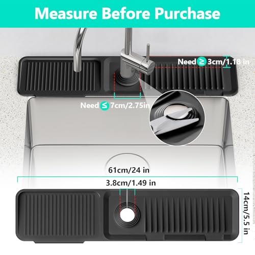 Snoquir 24'' Black Kitchen Sink Faucet Splash Guard Mat - Drain Protector