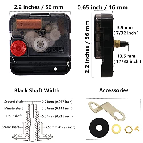 Youngtown Silent Clock Movement Repair Kit 17/32in Black Shaft 7/32in Thread