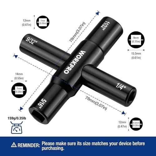 WORKPRO 2PC 4 Way Sillcock Key Set, 40Cr Universal Utility Water Key, 1/4", 9/32", 5/16", 11/32", Multifunctional Heavy-Duty Water Valve Key Tool for Faucet, Spigot, Electric Meter & Cabinet, Black