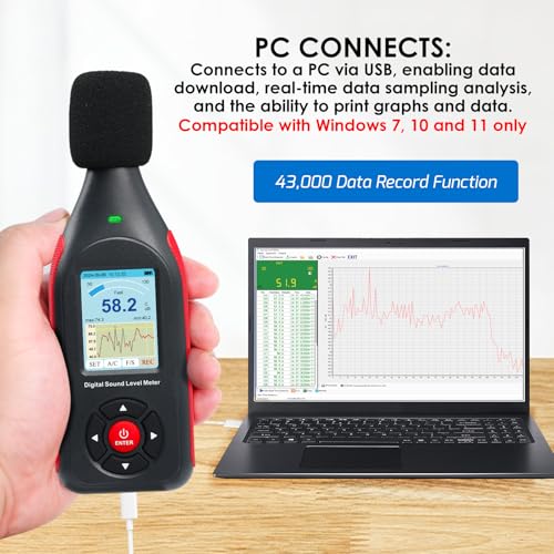 Danoplus Decibel Meter Data Logger – 30-130dB Sound Level Meter with 43,000 Data Records
