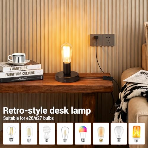 Vohyzufa 1 Pack Industrial Black Table Lamp Base with Switch - E26/E27 Plug