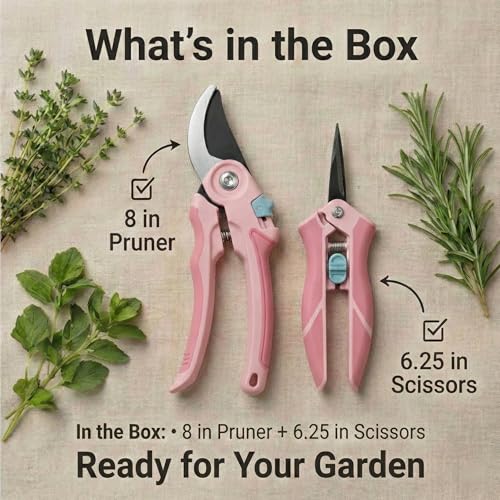 Pink NEXON Pruning Shears 2-Pack - 8" Bypass Garden Clippers & 6.25" Precision Snips