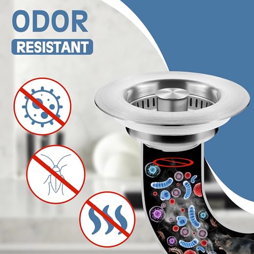 TGOSOMT Brushed SUS 304 Kitchen Sink Drain Stopper & Strainer 3-in-1, 1 Pack