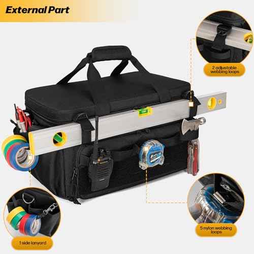 17-Inch Tool Bag with 3 Tool Pouches, Tool Storage Organizer for Men with Anti-friction and Padded Bottom, Tactical Range Bag, Multi-functional Work Bag for Repairman, Electrician, Carpenter