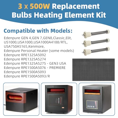 1500W Double-Life Replacement Heater Bulbs Kit for Edenpure Gen4 & USA1000 Infrared Heaters – 3 Pack