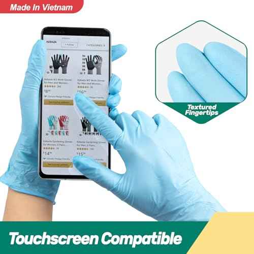 Kebada Nitrile Gloves D1, Nitrile Disposable Gloves for Cleaning, Food Prep, Industrial Grade, Non-Sterile, Food Safe, Powder & Latex Free, Touchscreen, Blue, 100 Count, Medium (Made in Vietnam)