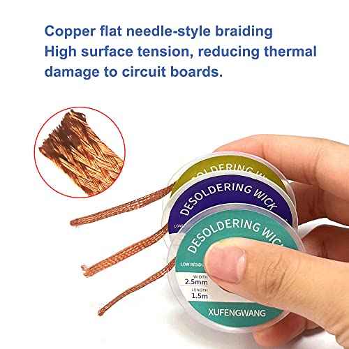Solder Wick Braid with Flux Super 5ft Length 1mm Width Desoldering Wick Braid Remover Tool Solder Sucker 2 piece No-Clean Soldering Wick Wire Roll and Disassemble Electrical Components