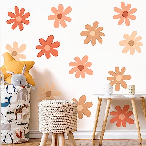 TaoBary 12 Sheets Daisy Wall Decal Flower Wall Sticker Cute Daisy Sticker Pink White Flower Decal Peel and Stick Floral Wallpaper for Nursery Bedroom Home Decor(Orange,Colorful Classic Style)
