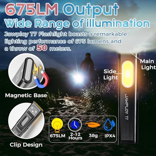 Pocket Flashlight Rechargeable EDC Flashlight, 675LM£¬ Dual Light Source with 7 Modes/Red & Blue Strobe, Clip-on Light, IPX4 Magnetic LED Flashlight for Emergency, Signaling/Cycling/Outdoor