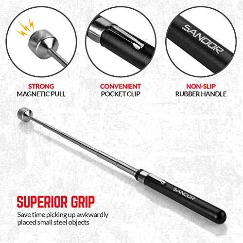 3 Pcs Inspection Tool Set - Magnetic Parts Tray, Telescoping Inspection Mirror, and Extendable Magnet Pick-Up Tool for Screw, Bolts, Nuts, Washers, Pins and Small Metal Parts, Magnetic Tool Tray