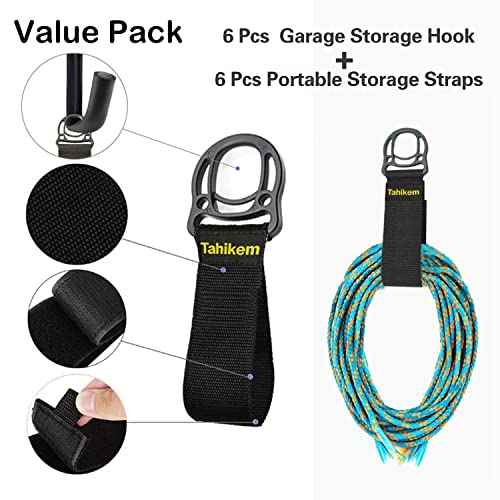 6 Set Garage Hooks - Wall Mounted, Heavy Duty, 7 Inch Large, Extension Cord Hanger, J Hooks for Ladder, Mowers, Cable Bracket - Black