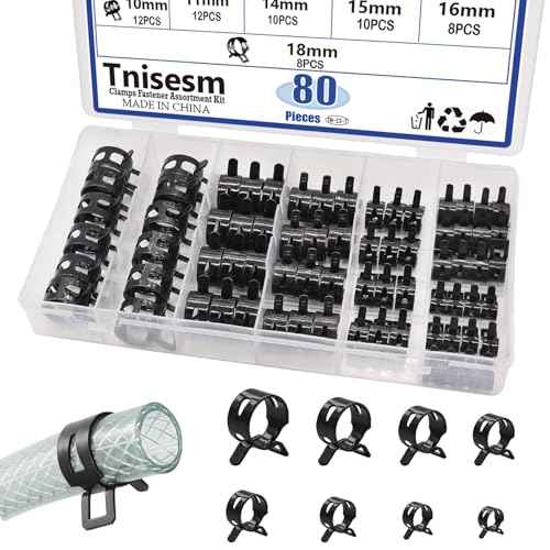 Tnisesm 80Pcs Spring Band Hose Clamps Assortment kits Silicone Vacuum Hose Pipe Clamp 7mm 9mm 10mm 11mm 14mm 15mm 16mm 18mm Low Pressure Air Clip Clamp(Black)