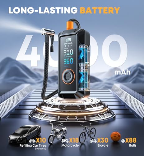 Ziweo Black Portable Cordless Tire Inflator with Digital Pressure Gauge