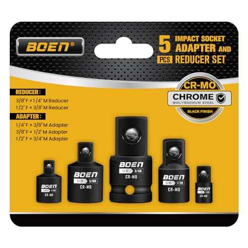 BOEN 5 Piece Impact Socket Adapter Set and Reducer Set, Standard SAE, 1/4", 3/8", 1/2" Impact Driver Conversions, CR-MO Steel Impact Driver & Wrench Conversion Kit
