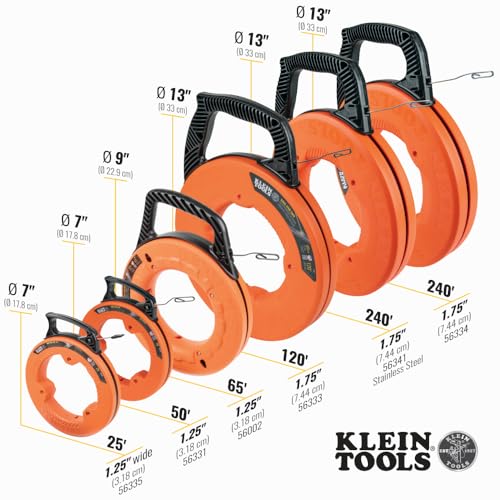 Klein Tools 25-Foot Steel Fish Tape for Electrical Wiring, 1/4-Inch Wide