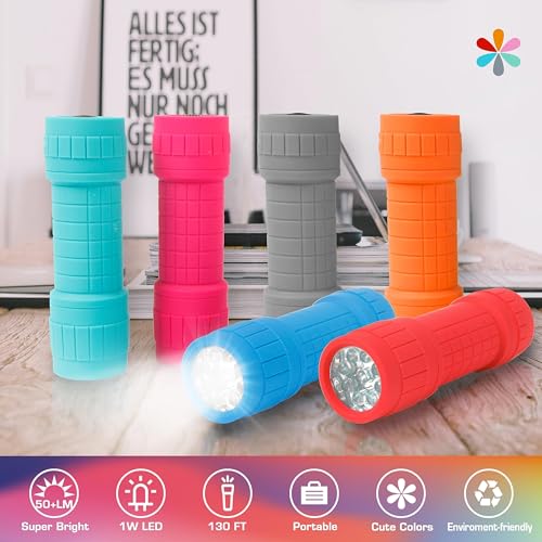 EverBrite 6-Pack Mini 9-LED Flashlights with Batteries - Assorted Colors, Compact & Durable