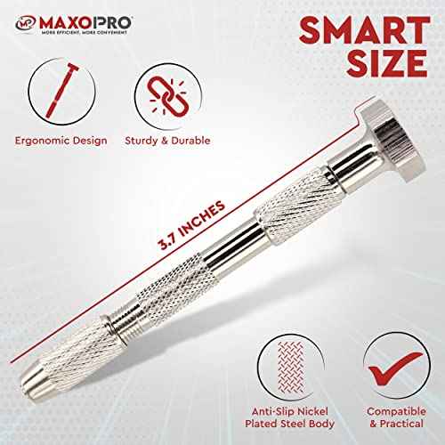 Swivel Head Pin Vise Hand Drill with Two Reversible Collets ? Size Range (0-2.381 mm) - Nickel Plated, Anti- Slip Steel Body Resin Drill for Jewelry Making, Assembling, DIY Crafts - by MaxoPro