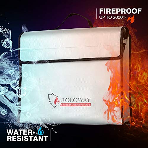 Large Fireproof Water-Resistant Document & Money Bag with Zipper & Handle - Silver (15 x 12 x 5 inches) - ROLOWAY