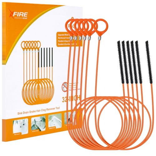XFIRE-GEAR 32 Inch Orange Anti-break Metal Drain Snake 6 Pack Hair Clog Remover