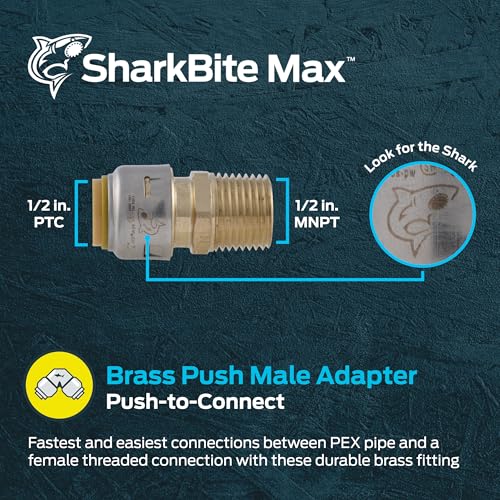 SharkBite Max 1/2 Inch MNPT Push-to-Connect Brass Adapter for Plumbing