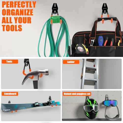 Heavy Duty Garage Storage Hooks, 2 Pack Utility Steel Garage Tool Organizer Wall Mount for Hanging Power and Garden Tools Ladders Hoses Bikes Ropes & Bulk Items