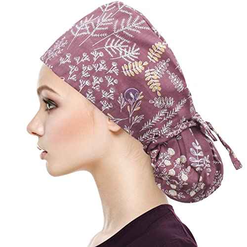 QBA Adjustable Working Cap with Button, Satin-Lined Hat, Cotton Working Hat Sweatband, Elastic Tie Back Hats Unisex