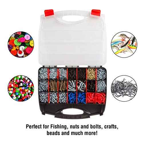 Hardware Organizer Box with Dividers - 23 Compartment Small Parts Organizer Portable Tool Box with Secure Latches - Plastic Screw Storage for Nuts, Beads, Jewelry or Tackle by Stalwart