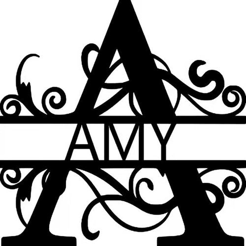 Personalized Family Name Sign, Custom Ornate Monogram Letter with First Last Name Split Letter Name Sign - Metal Wall Art Home Decor