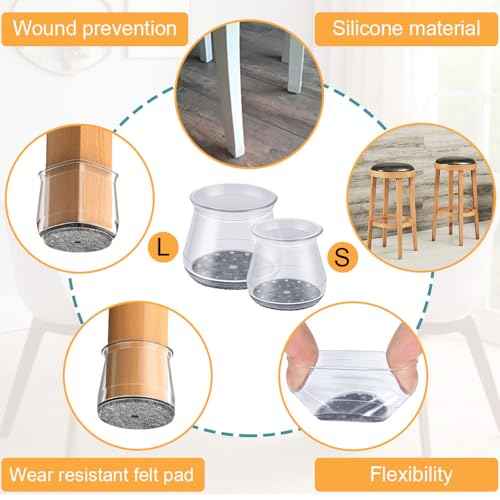 32 Pcs Chair Leg Protectors for Hardwood Floors, Silicone Felt Furniture Leg Cover Pad for Protecting Floors from Scratches and Noise, Smooth Moving, Large(Fit Round Diameter£º1-5/16" to 2")