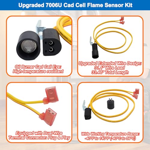 Beckett 7006U Cad Cell Flame Sensor Kit with 31.1" Lead Wires - Replacement for AF/NX/SR/SF Burner Oils