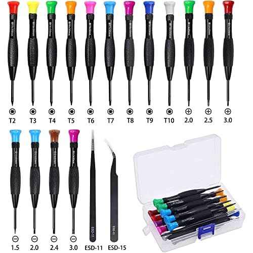 Torx Screwdriver Set 18Pcs Mini Screwdriver Set Magnetic Small Torx Phillips Flathead Screwdrivers with T2 T3 T4 T5 T6 T7 T8 T9 T10 Screwdrivers Tweezers for Xbox Mac PS4 Laptop Phone Watch