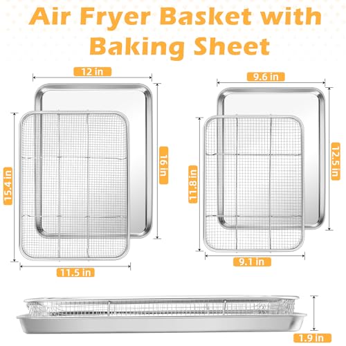 TeamFar 16" x 12" & 12.5" x 9.6" Air Fryer Basket & Tray Set – Large & Medium (2-Pack)