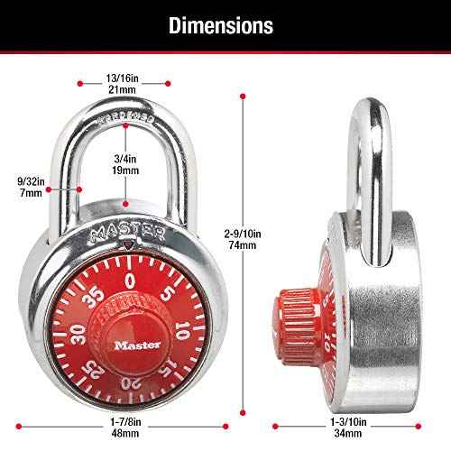 Master Lock 1504D Locker Lock Combination Padlock, 1 Pack, Red