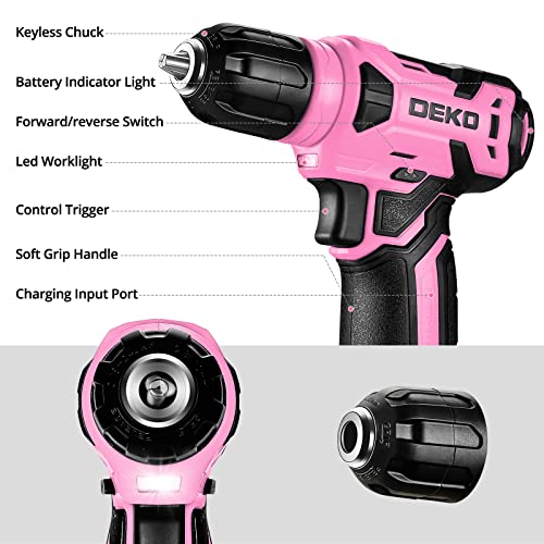 Pink Cordless Drill Set with 126 Pieces - 8V Power Hand Tool Kit for Women
