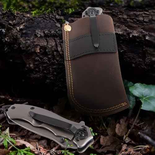 Leather Knife Sheath for Belt,Pocket Knife Holder,Heavy Duty Folding Knife Sheath Belt Holder,Knife Holster EDC Knife Case Folding Pocket Knife sheaths Gift for Men.
