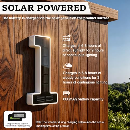 CARPESUN 6.7" Solar Powered House Numbers - Waterproof LED Address Sign, Black (2-Pack)