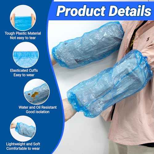 Disposable Arm Sleeves Covers - 100 Pcs Plastic Sleeve Protectors for Arms Waterproof Oilproof Disposable Oversleeves Covers for Painting, Cleaning, Repairing, Tattooing, Cooking